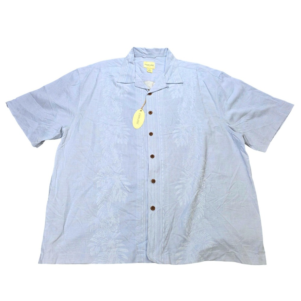 Joseph & Feiss Silk Camp Shirt Men's Size 2X Blue Tropical Short Sleeve NWT